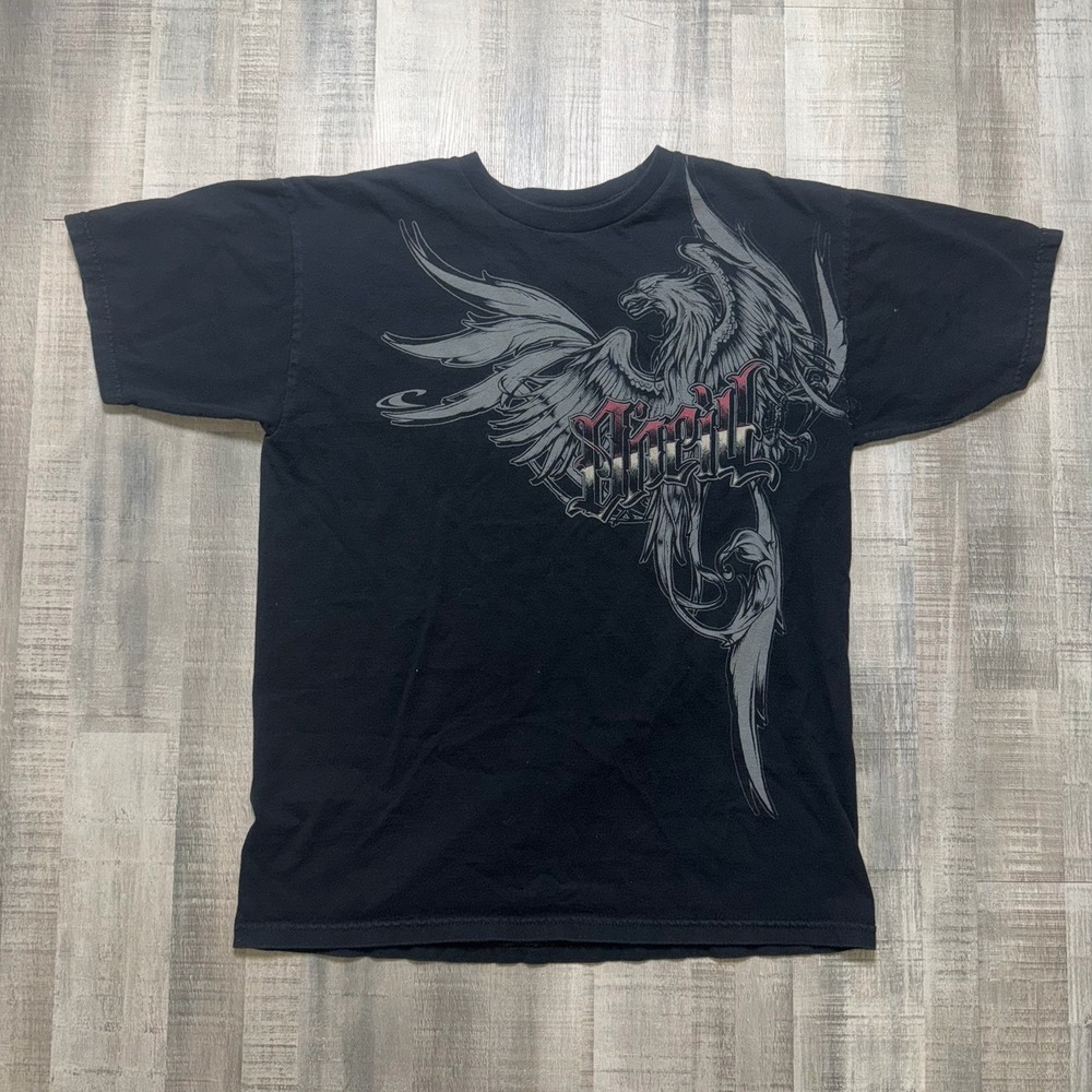 VINTAGE O'Neill Men Shirt M Black Graphic Print Short Sleeve Eagle Skater Y2K